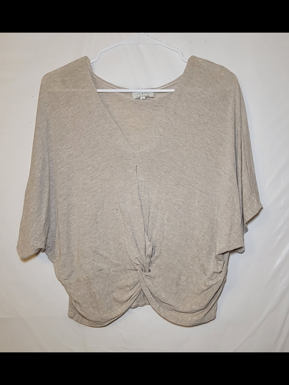 Lucky Brand Light Taupe V-Neck Knot-Front Tunic Top